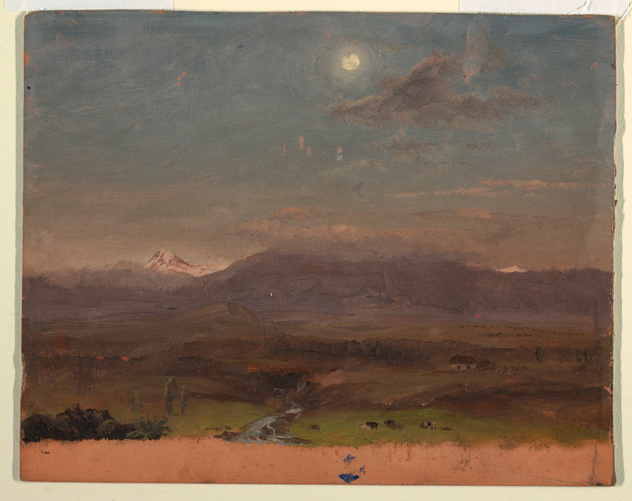 Tekening, Colombia of Ecuador, bergen, maanlicht, 1853 of 1857 door Frederic Edwin Church
