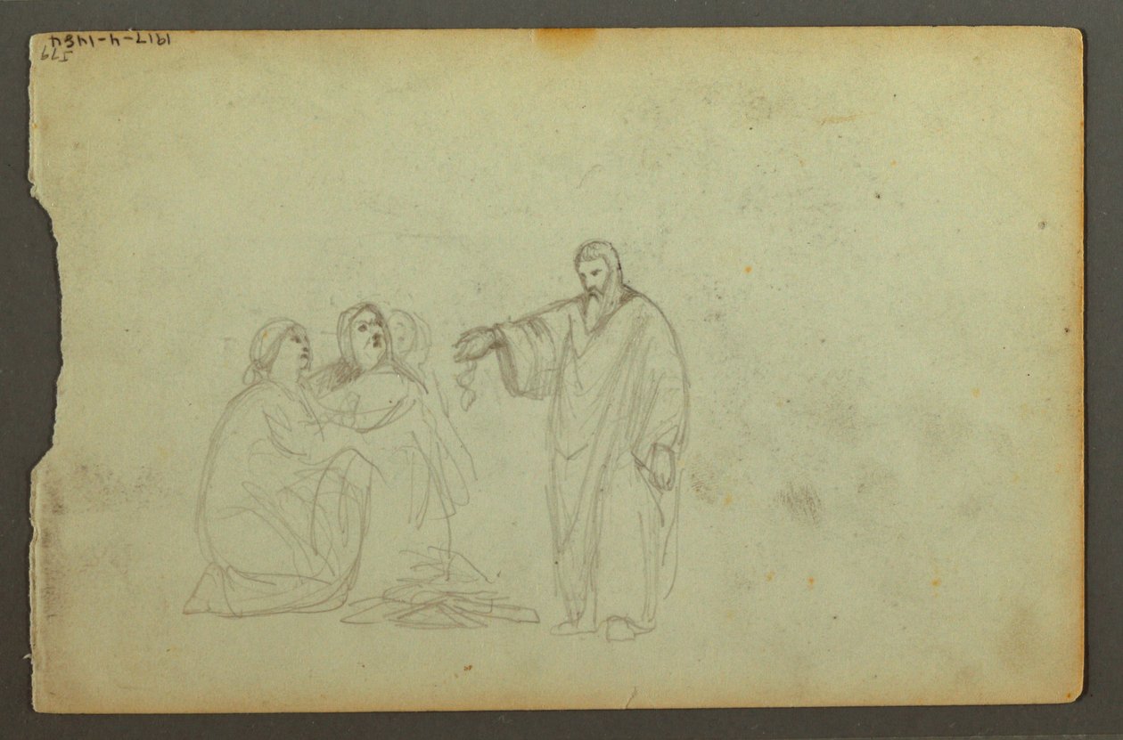 Tekening, Huifkar, Drie studies van een vrouw, mogelijk 1868 door Frederic Edwin Church