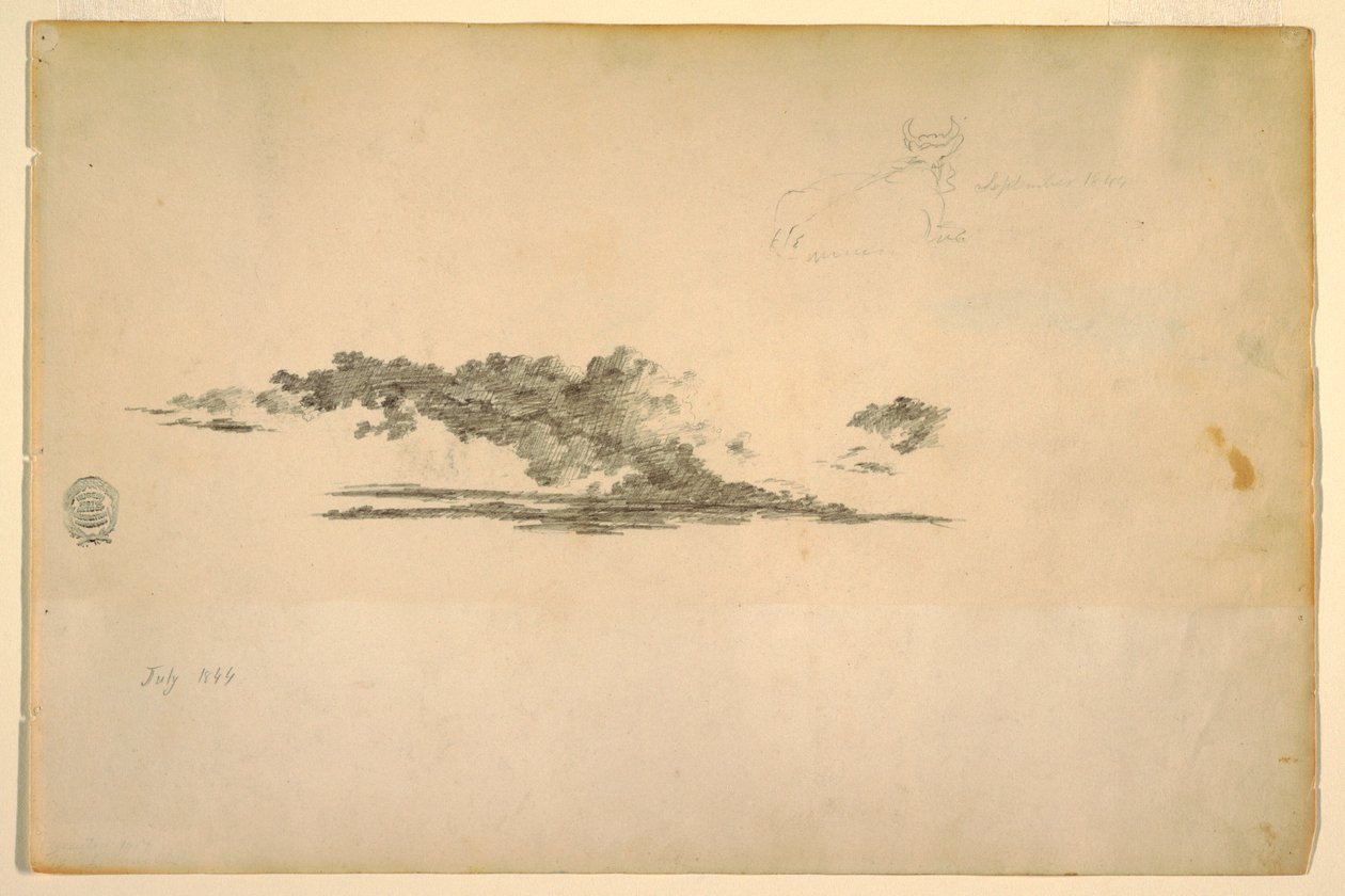 Tekening, koe, wolken, juli en september 1844 door Frederic Edwin Church