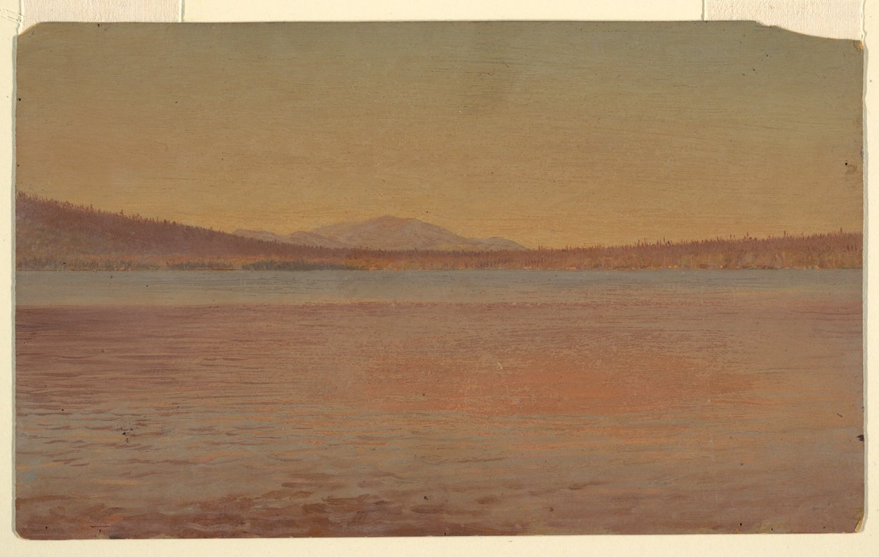 Tekening, ver uitzicht op de bergen Katahdin en Traveller vanaf Lake Millinocket, 1870-80 door Frederic Edwin Church