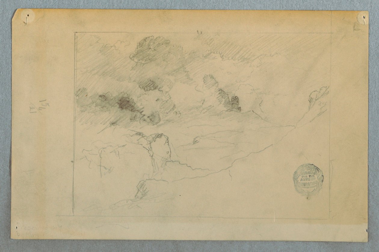 Tekening, Ver uitzicht op de uitbarsting van de vulkaan Sangay, Ecuador, 1857-62 door Frederic Edwin Church
