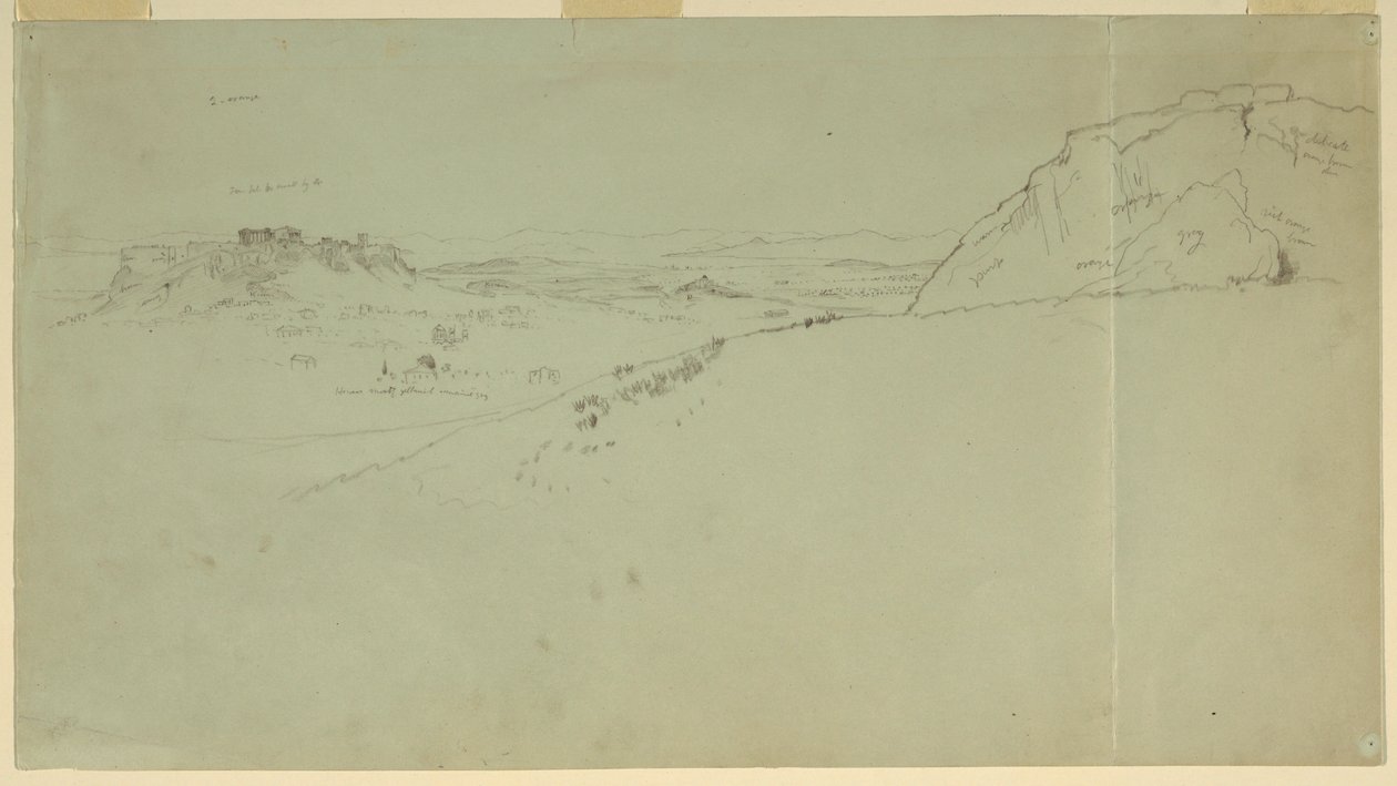 Tekening, Vergezicht op de noordkant van de Akropolis, 1869 door Frederic Edwin Church