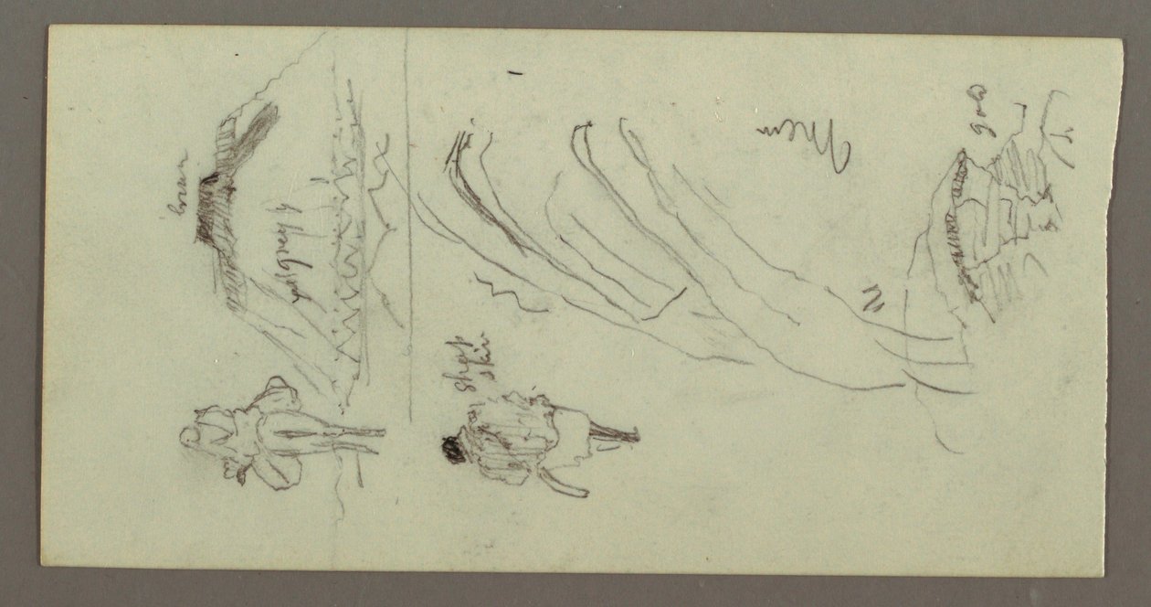 Tekening, Figuur rijdend op kameel, Figuur alking, Hilside, en Hilltop, mogelijk 1868 door Frederic Edwin Church