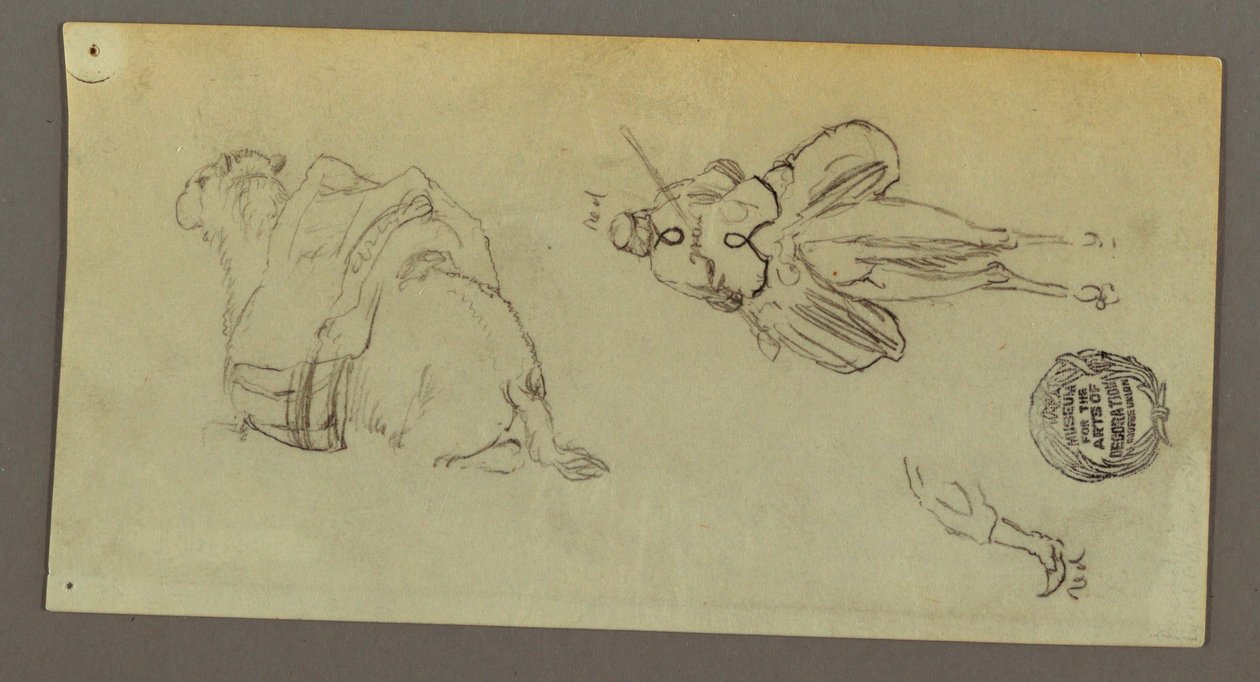 Tekening, Figuur rijdend op kameel, zittend op kameel, mogelijk 1868 door Frederic Edwin Church