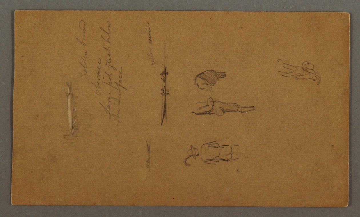Tekening, Figuurstudies, Figuur in boot, Vis, mogelijk 1868 door Frederic Edwin Church