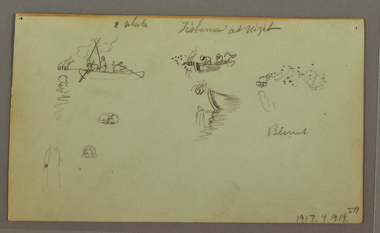 Tekening, Figuurstudies, pakezel, zeilboot, mogelijk 1868 door Frederic Edwin Church