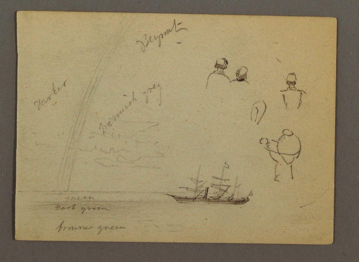 Tekening, Figuurstudies, Zeilschip, Regenboog, mogelijk 1868 door Frederic Edwin Church