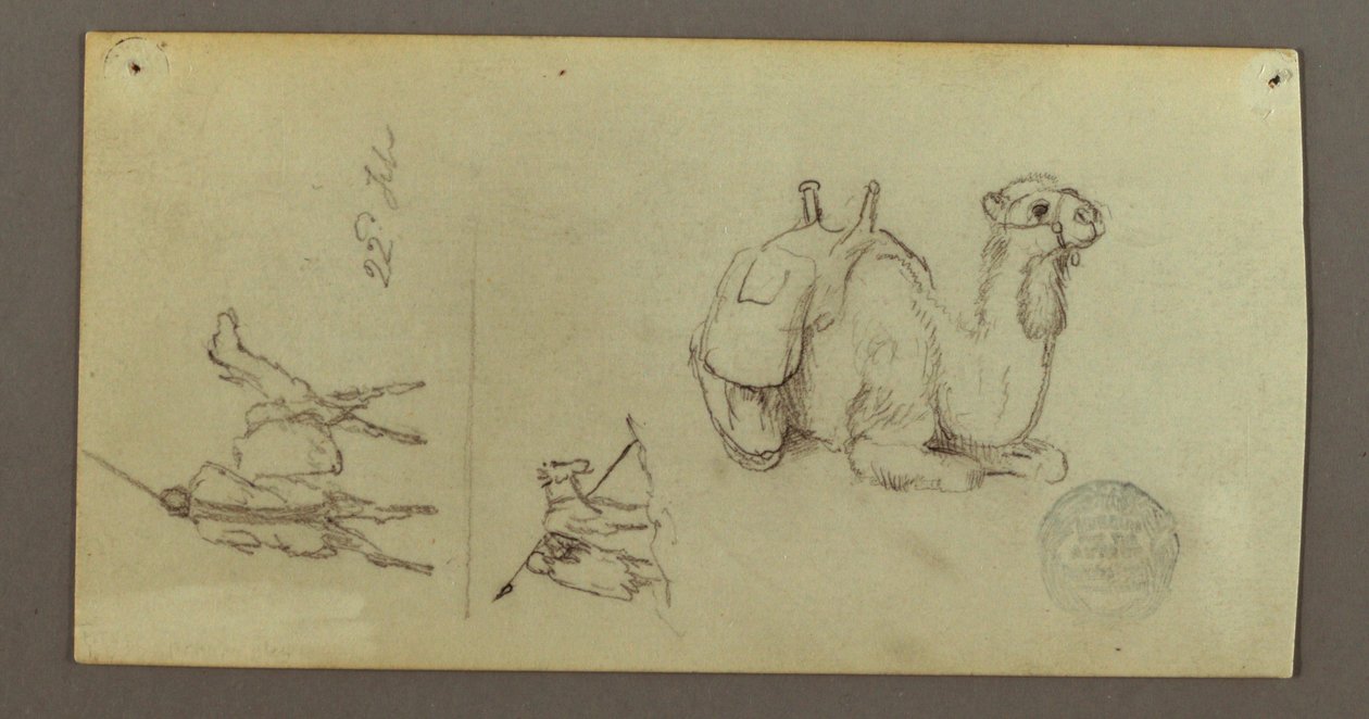 Tekening, Figuur en kamelenstudies, 22 februari 1868 door Frederic Edwin Church