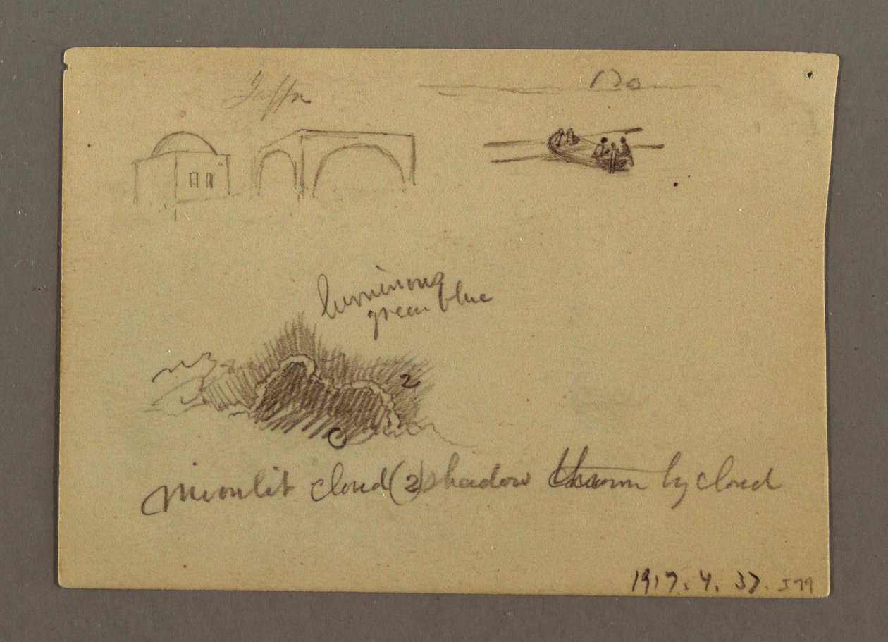 Tekening, figuren en een signaaltoren, Egypte, mogelijk 1868 door Frederic Edwin Church