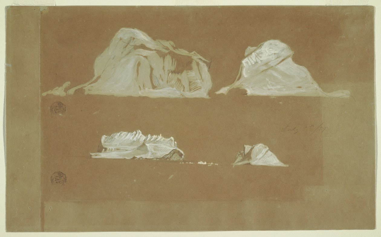 Tekening, Drijvende ijsbergen, 5 juli 1859 door Frederic Edwin Church