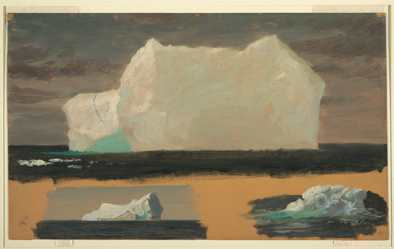 Tekening, Drijvende ijsbergen bij Twillingate, Newfoundland, 4 juli 1859 door Frederic Edwin Church