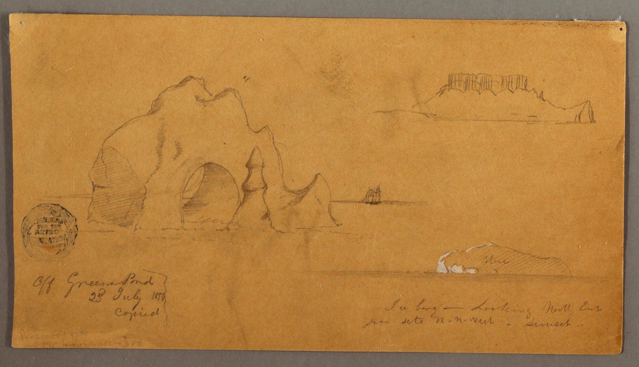 Tekening, Drijvende ijsbergen, mogelijk 1859 door Frederic Edwin Church
