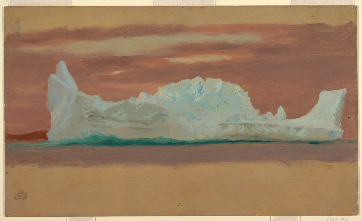 Tekening, Drijvende ijsbergen onder een bewolkte hemel, Newfoundland, juli 1859 door Frederic Edwin Church