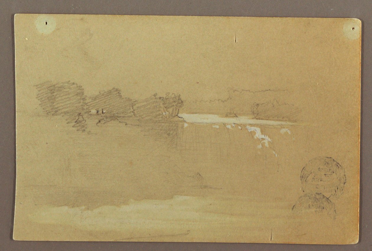 Tekening, Hennequin Point en de Amerikaanse watervallen, Niagara rivier, mogelijk 1856 door Frederic Edwin Church