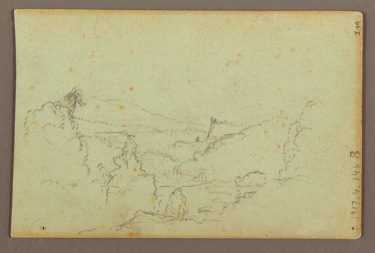 Tekening, Hennequin Point en de Amerikaanse watervallen, Niagara rivier, mogelijk 1856 door Frederic Edwin Church