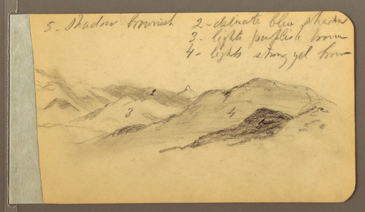 Tekening, Hills; Verso: Hoofd, 1889 door Frederic Edwin Church