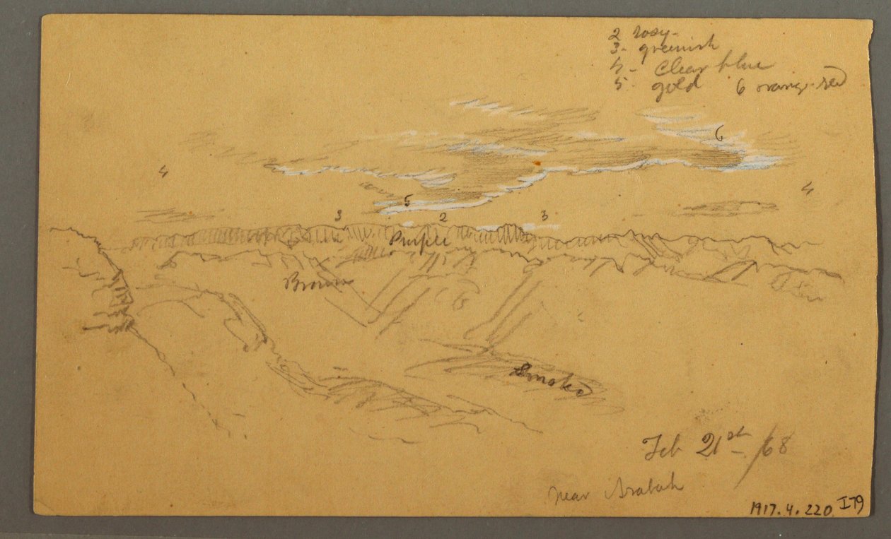 Tekening, Hillside, februari 1869  door Frederic Edwin Church