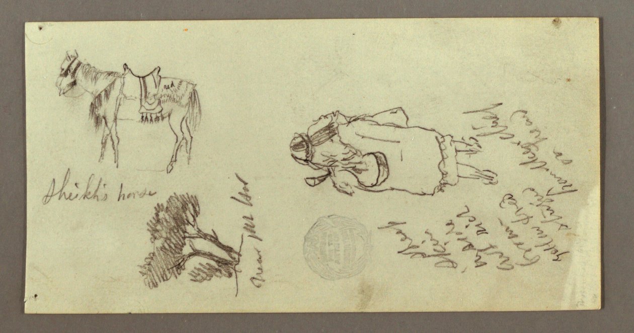 Tekening, Paard, figuur van achteren, bomen, mogelijk 1868 door Frederic Edwin Church