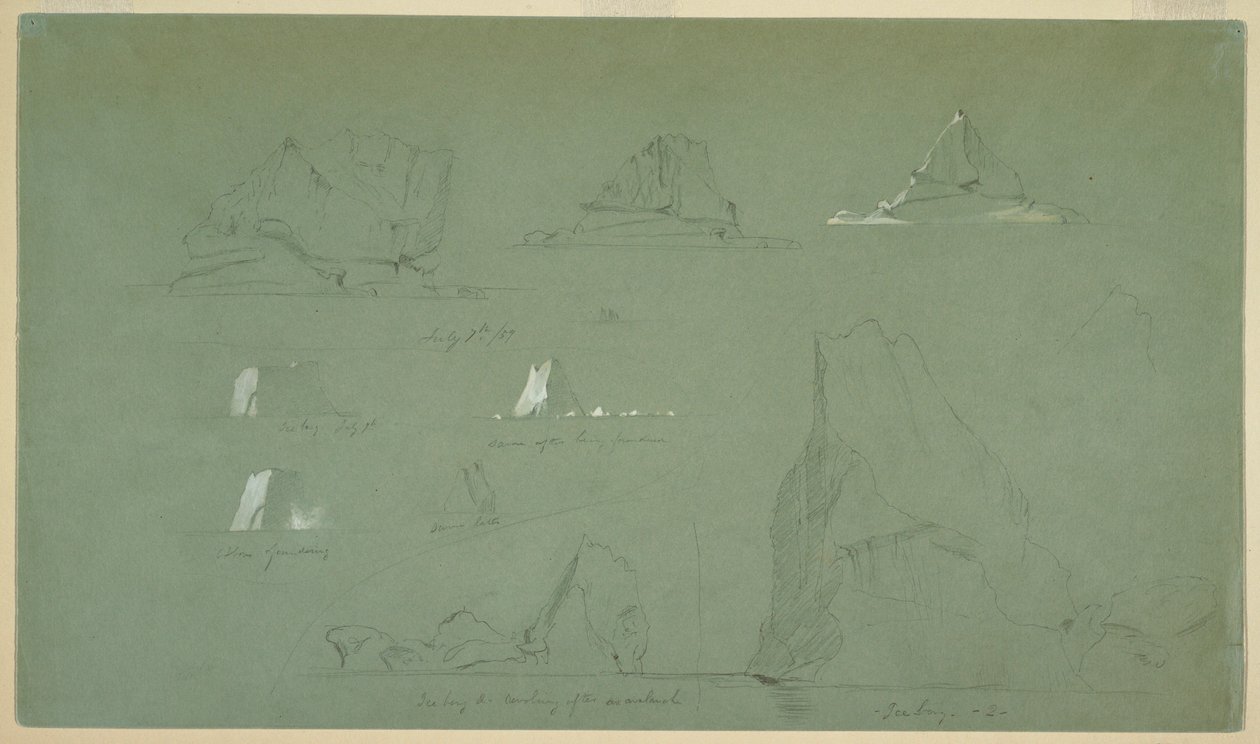 Tekening, IJsbergen, 7 en 9 juli 1859 door Frederic Edwin Church