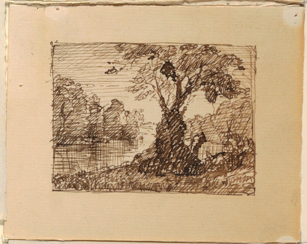 Tekening, denkbeeldig rivierlandschap, ca. 1870-73 door Frederic Edwin Church