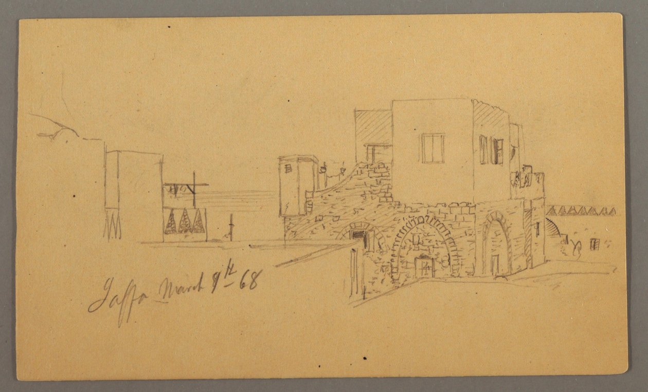 Tekening, Jaffa Street Corner, Palestina [Tel Aviv, Israël], 9 maart 1868 door Frederic Edwin Church