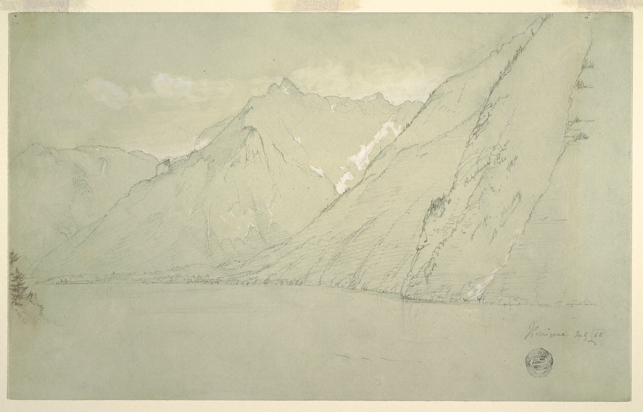 Tekening, Königssee vanaf de Falkenstein, juli 1868 door Frederic Edwin Church