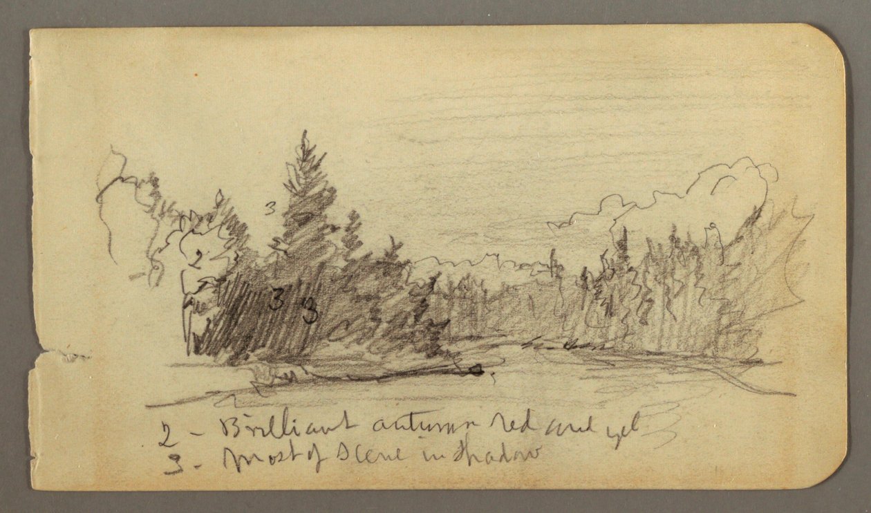 Tekening, Meer omringd door bomen, mogelijk 1878 door Frederic Edwin Church