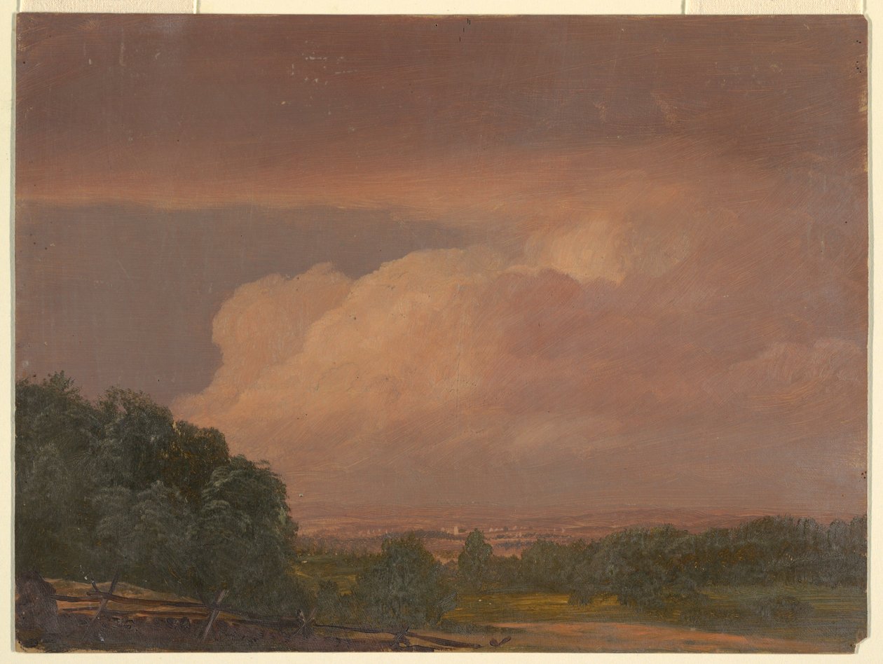 Tekening, Landschap (mogelijk Hudson-vallei), 1860-70 door Frederic Edwin Church