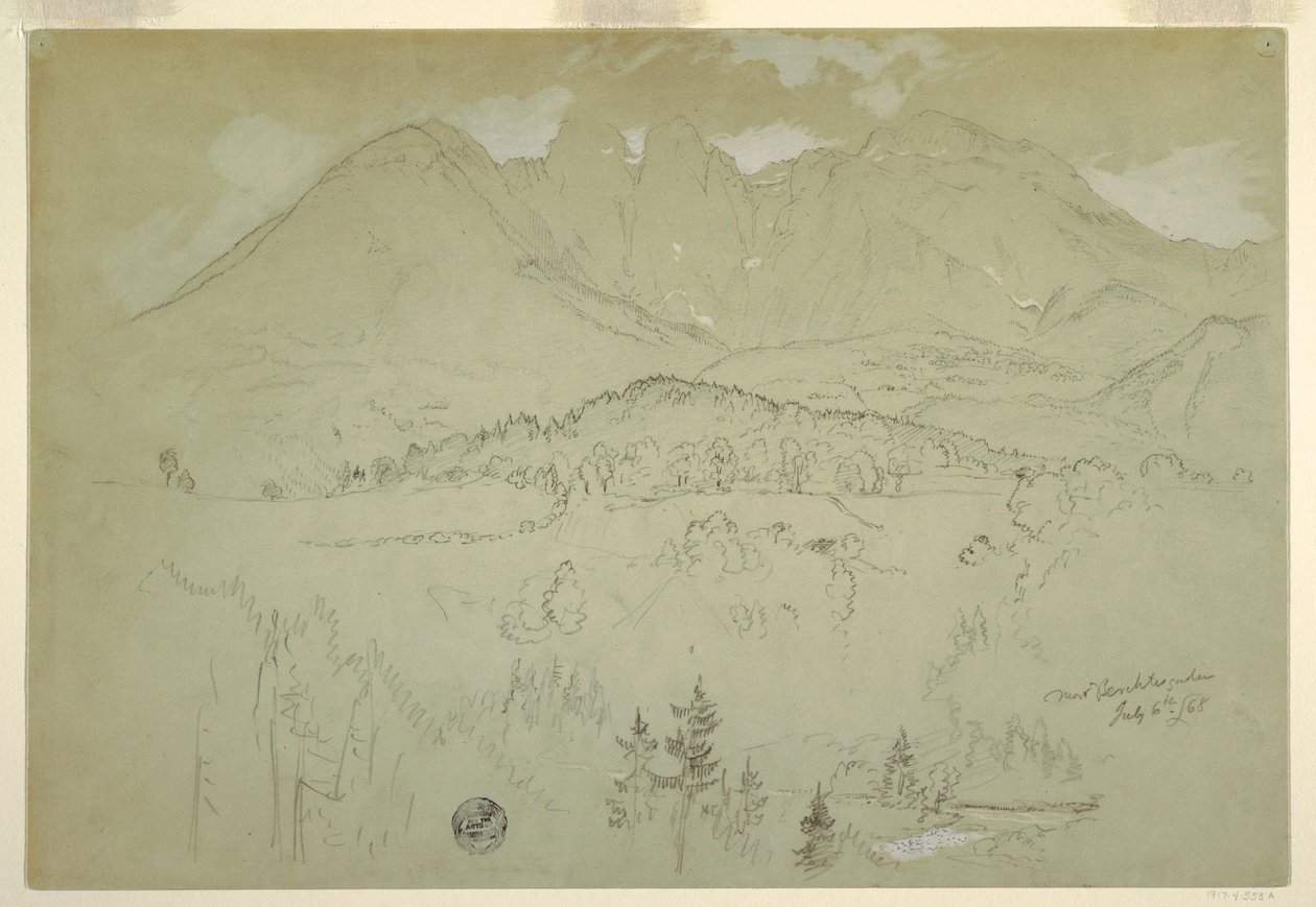 Tekening, Landschap, Berchtesgaden, Beieren, 6 juli 1868 door Frederic Edwin Church