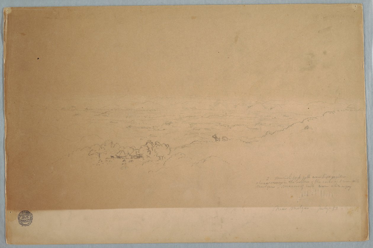 Tekening, Landschap bij Melgar, Colombia, juli 1853 door Frederic Edwin Church
