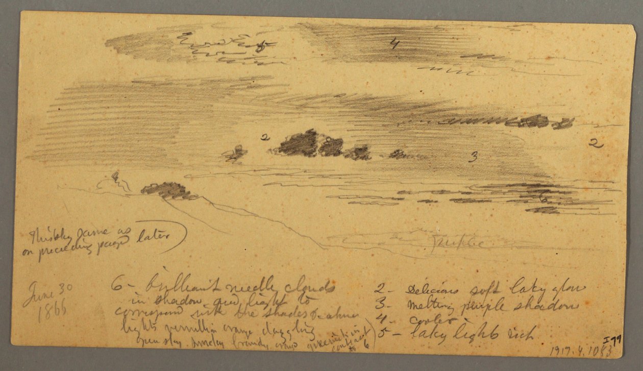 Tekening, Landschapsschets, Hudson Valley, New York, 30 juni 1866 door Frederic Edwin Church