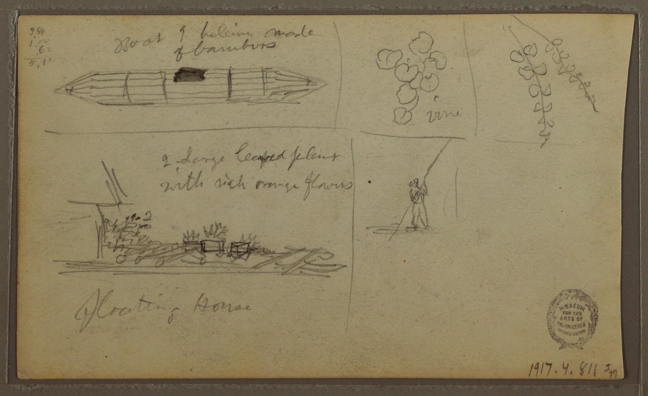 Tekening, Landschap; Verso: Boot, Botanische Schetsen, 1857 door Frederic Edwin Church