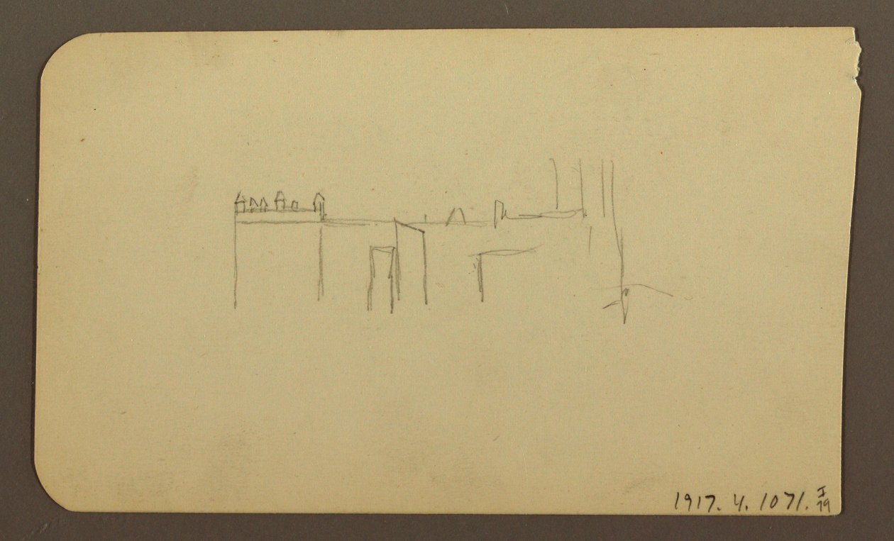 Tekening, Landschap; Verso: Kerk, april 1885 door Frederic Edwin Church
