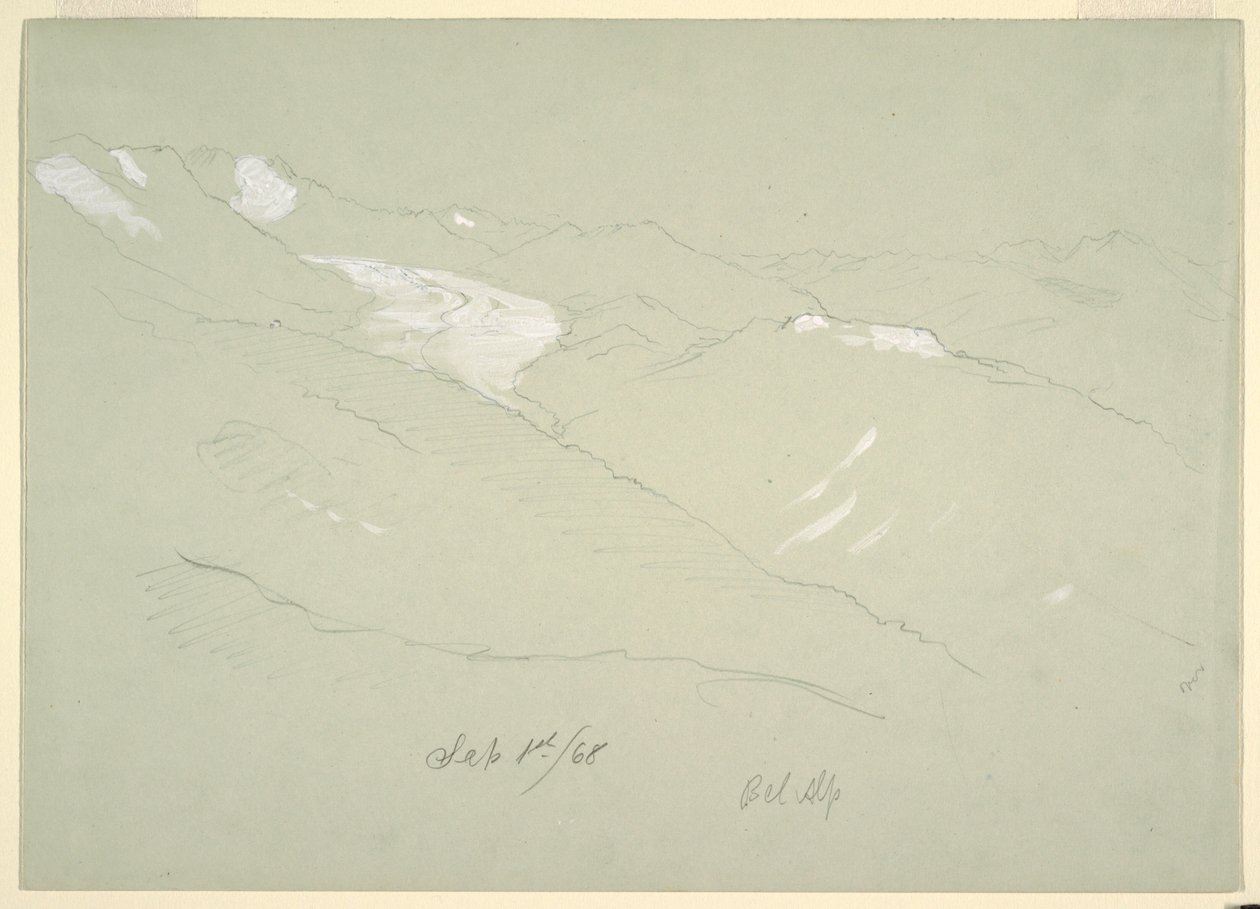 Tekening, Landschap in de Berner bergen, bij Bel Alp, Zwitserland, september 1868 door Frederic Edwin Church