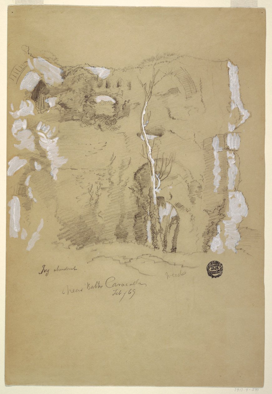 Tekening, Landschap bij de Baden van Caracalla, Rome, februari 1869 door Frederic Edwin Church