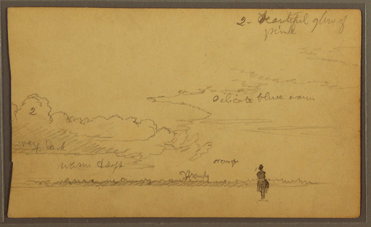 Tekening, Landschap met figuur, 1857 door Frederic Edwin Church