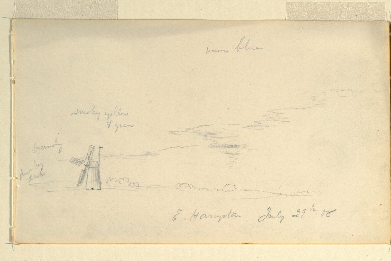 Tekening, Landschap met molen, 29 juli 1858 door Frederic Edwin Church