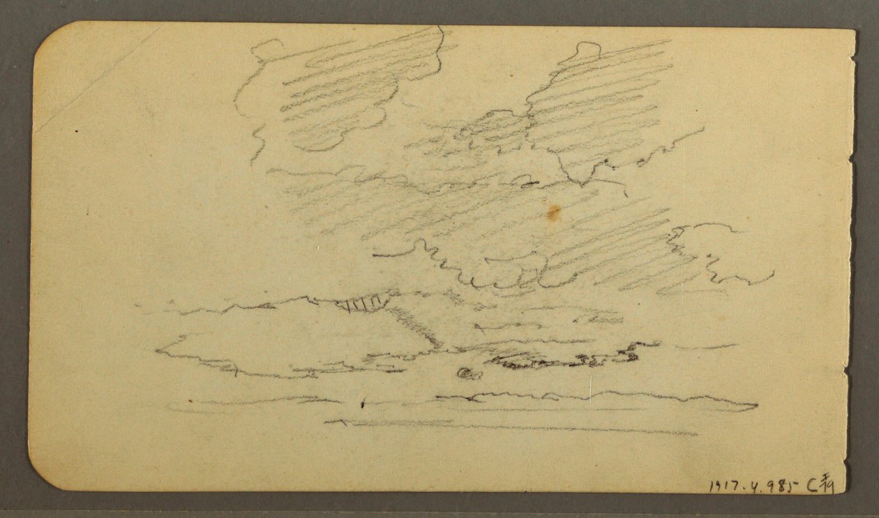 Tekening, Man in boot, keien, boomstam, bomen, 1878 door Frederic Edwin Church