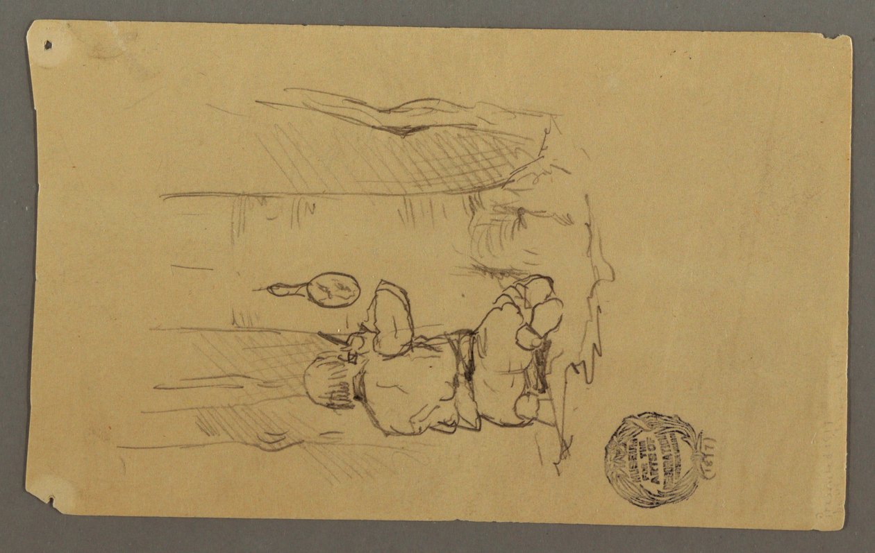 Tekening, Man scheert zich, op de rug gezien, mogelijk 1878 door Frederic Edwin Church