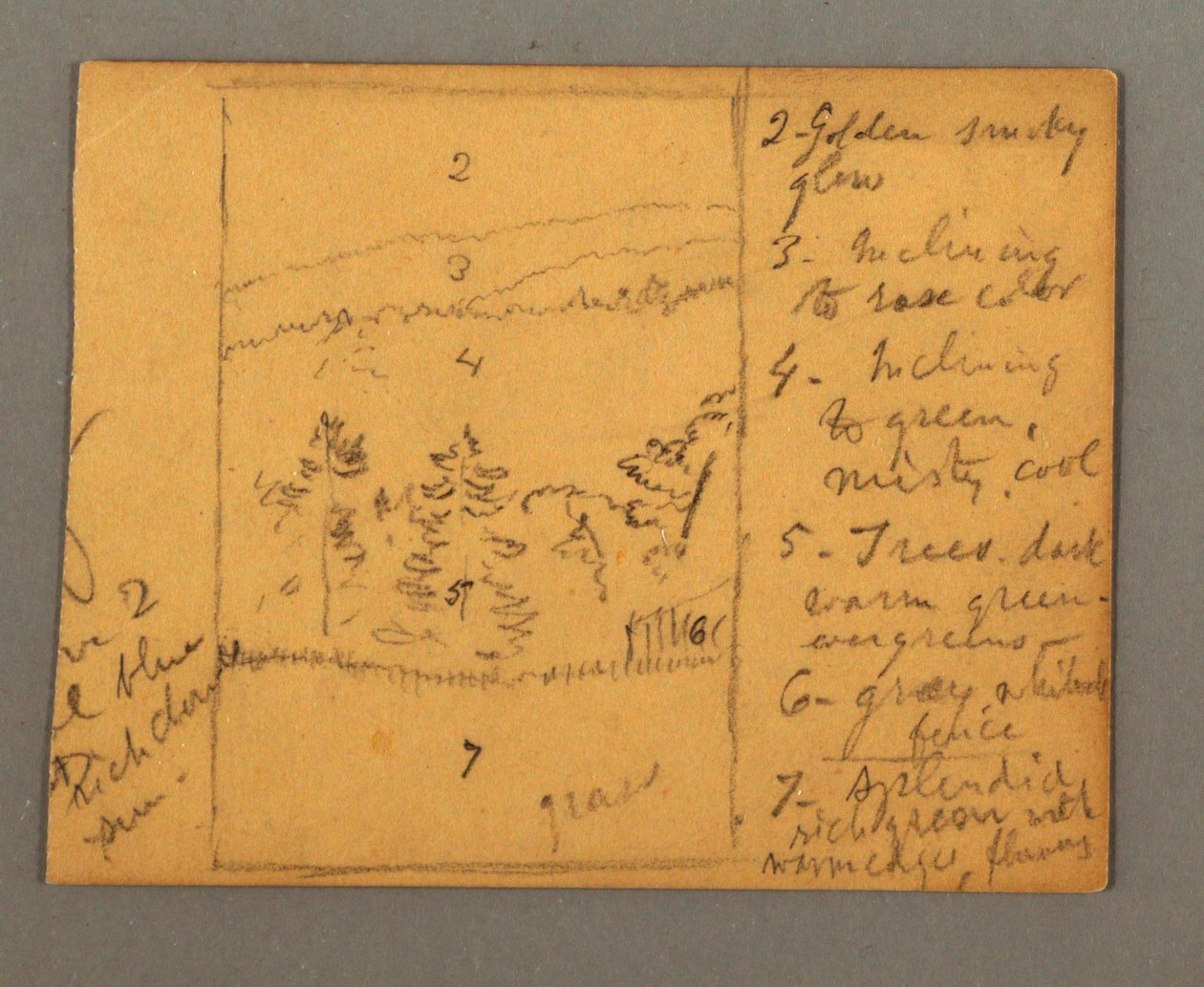 Tekening, weide, aantekeningen, mogelijk 1856 door Frederic Edwin Church