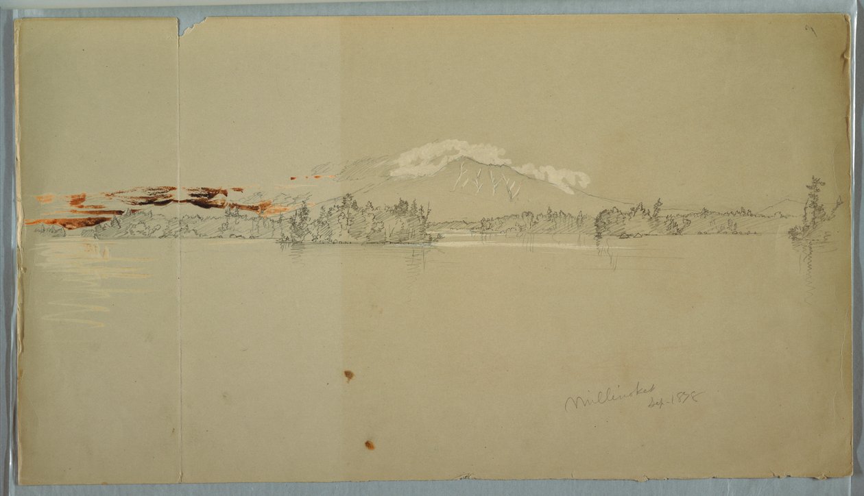Tekening, Millinocket Lake, uitzicht op Mt. Katahdin, september 1878 door Frederic Edwin Church