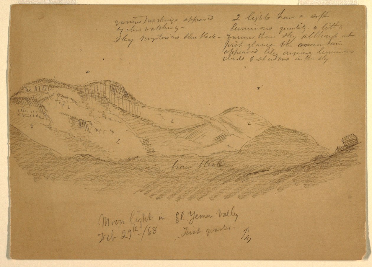 Tekening, Maanlicht in El Yumen Valley, Arabië, 29 februari 1868 door Frederic Edwin Church