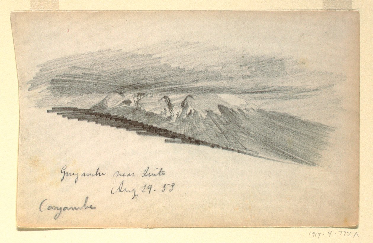 Tekening, berg Cayambe, Ecuador, 29 augustus 1853 door Frederic Edwin Church