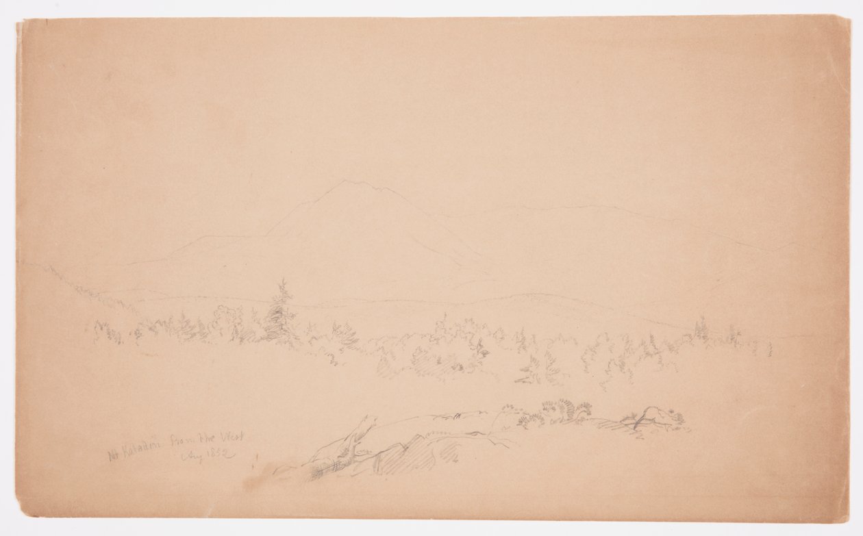 Tekening, "Mount Katahdin from the West" [Westwaarts kijkend naar Mount Katahdin], augustus 1852 door Frederic Edwin Church