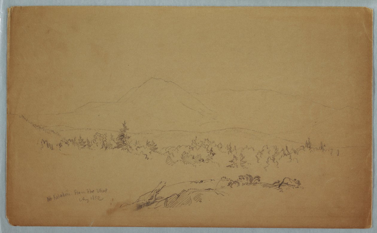 Tekening, "Mount Katahdin from the West" [Westwaarts kijkend naar Mount Katahdin], augustus 1852 door Frederic Edwin Church