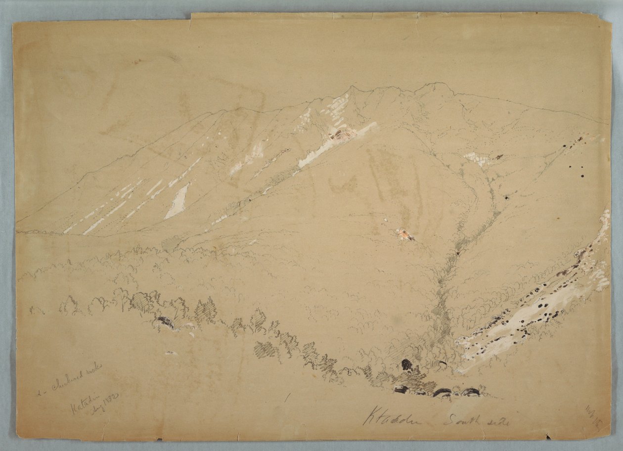 Tekening, Mount Katahdin, gezien vanuit het zuiden, augustus 1852 door Frederic Edwin Church
