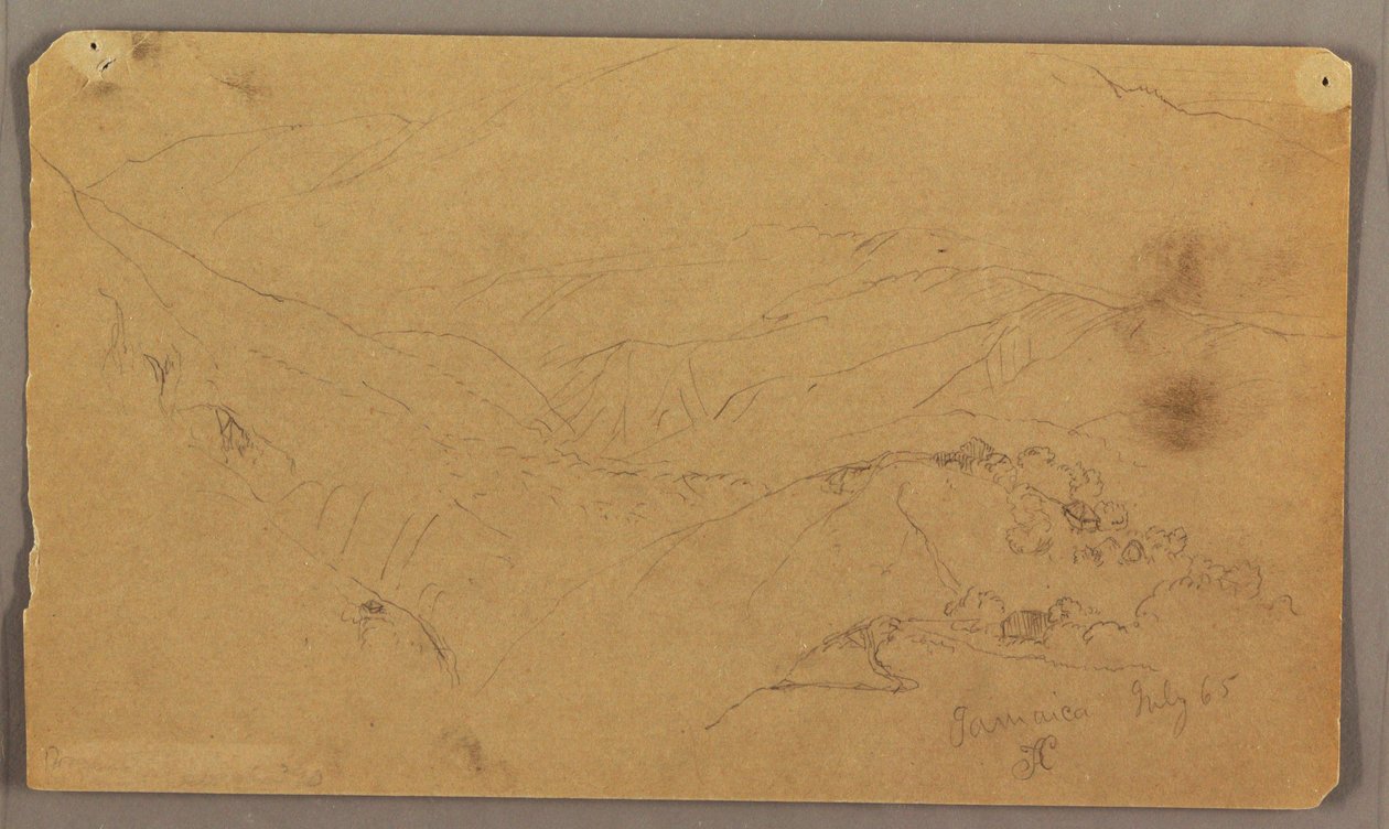 Tekening, Berglandschap, Jamaica, West-Indië, juli 1865 door Frederic Edwin Church