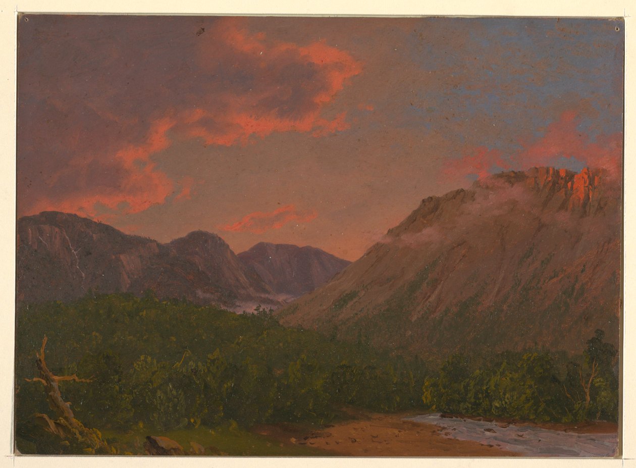 Tekening, Berglandschap bij zonsondergang, 1865 door Frederic Edwin Church