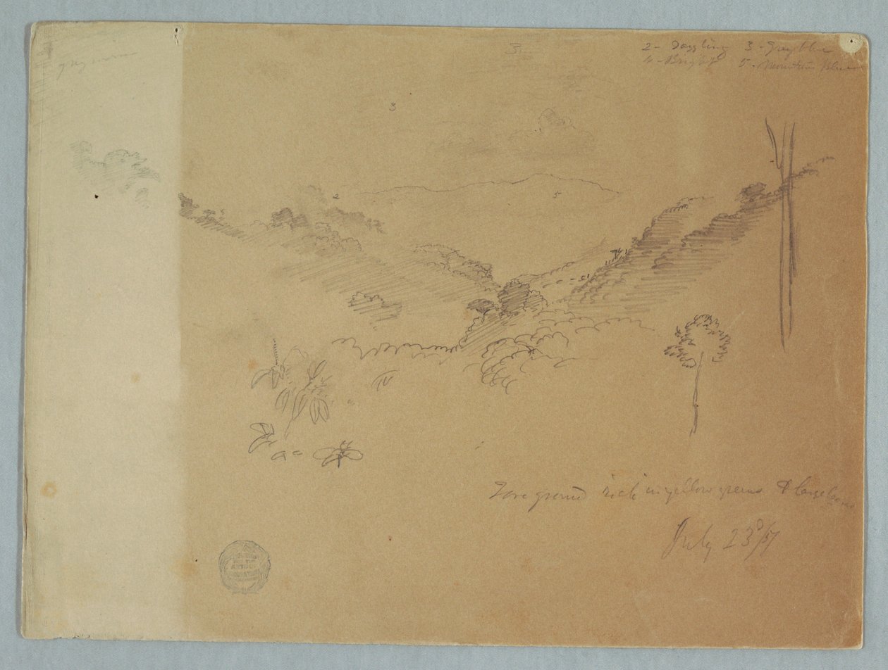 Tekening, Berglandschap bij Jorje, Ecuador, 23 juli 1857 door Frederic Edwin Church