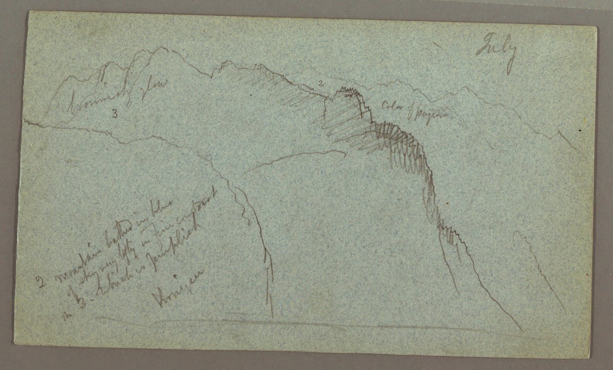 Tekening, Bergtoppen, juli mogelijk 1868 door Frederic Edwin Church